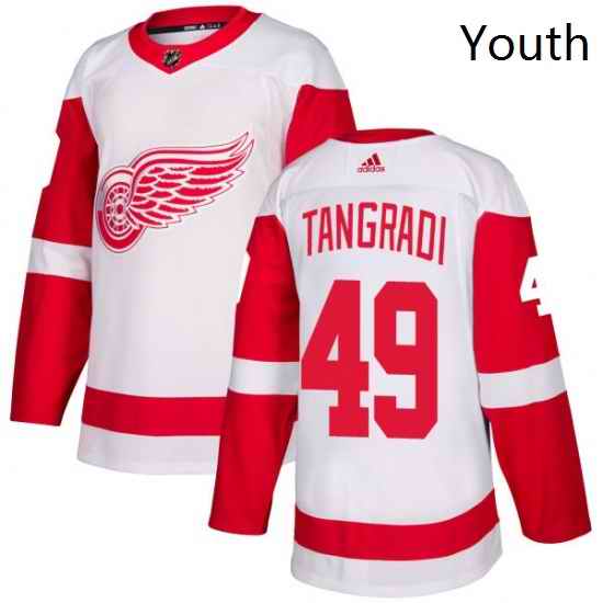Youth Adidas Detroit Red Wings 49 Eric Tangradi Authentic White Away NHL Jersey